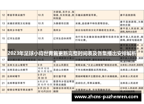 2023年足球小将世青篇更新完整时间表及各集播出安排解析